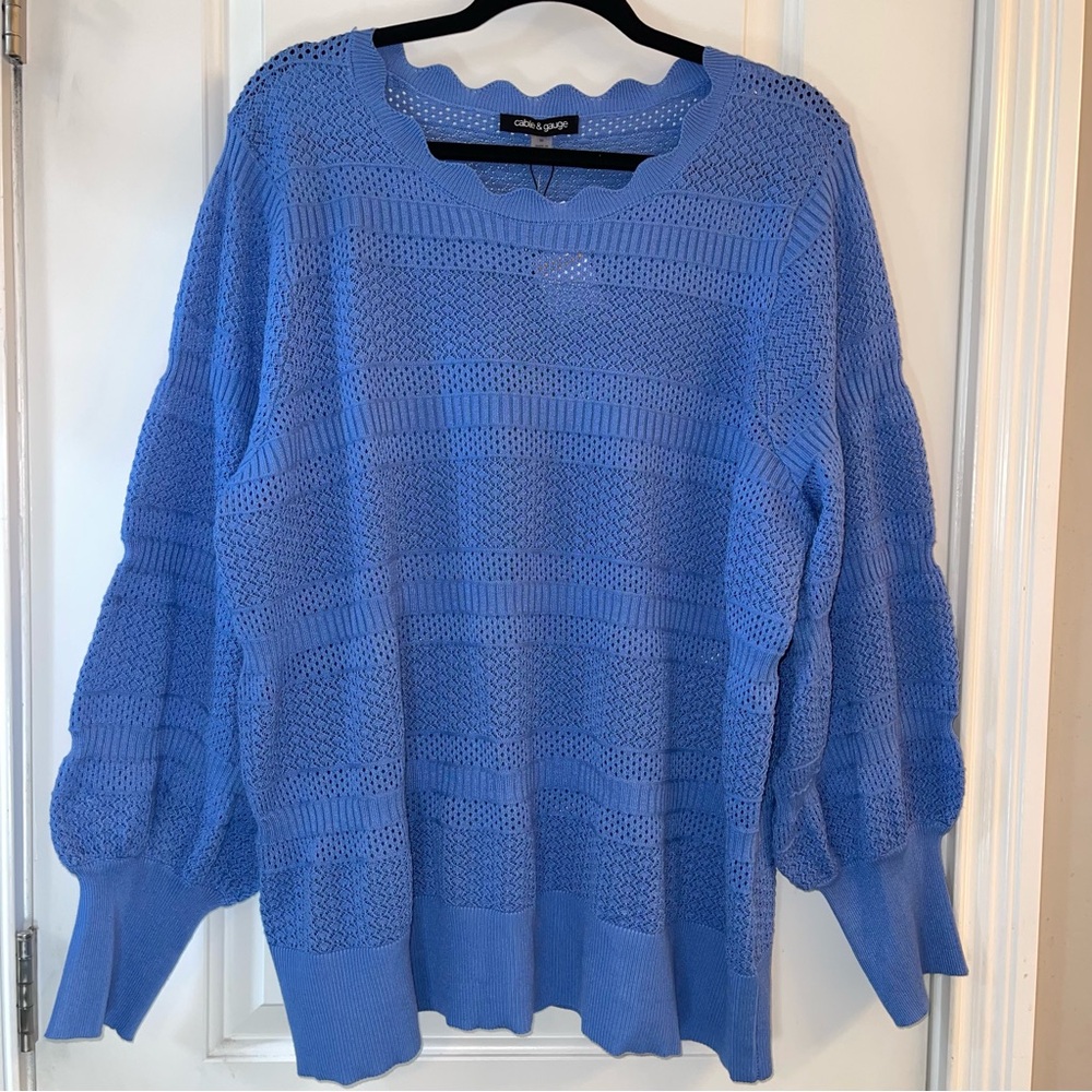 Cable & Gauge Eyelet Sweater, Blue, 3x